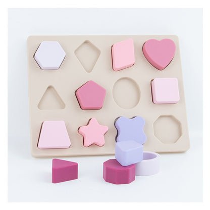 Montessori Holzpuzzle mit geometrischen Formen aus Silikon