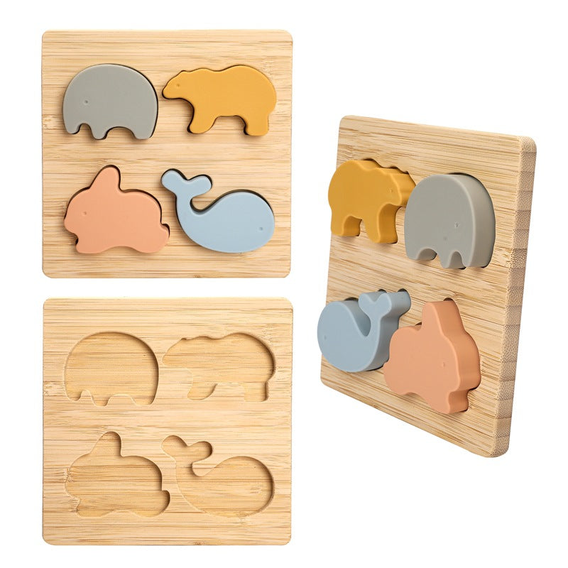 Montessori Holzpuzzle mit Silikon Tiermotiven