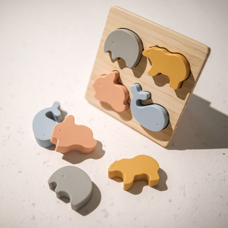 Montessori Holzpuzzle mit Silikon Tiermotiven