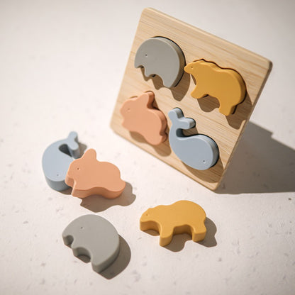 Montessori Holzpuzzle mit Silikon Tiermotiven